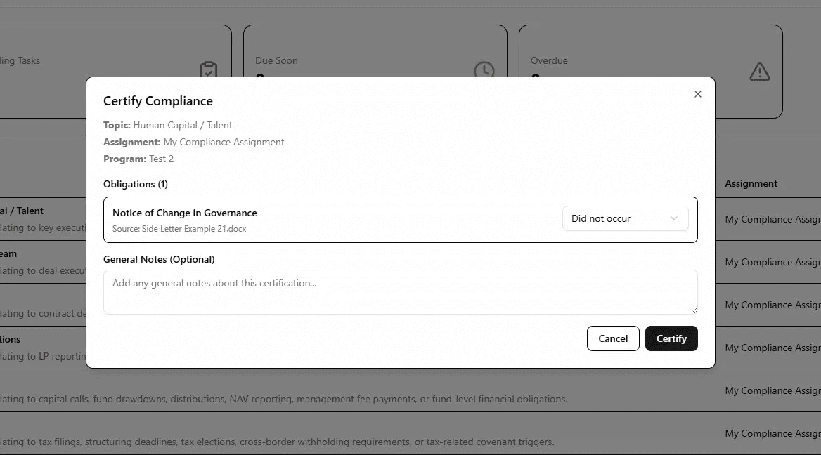 Compliance product screenshot